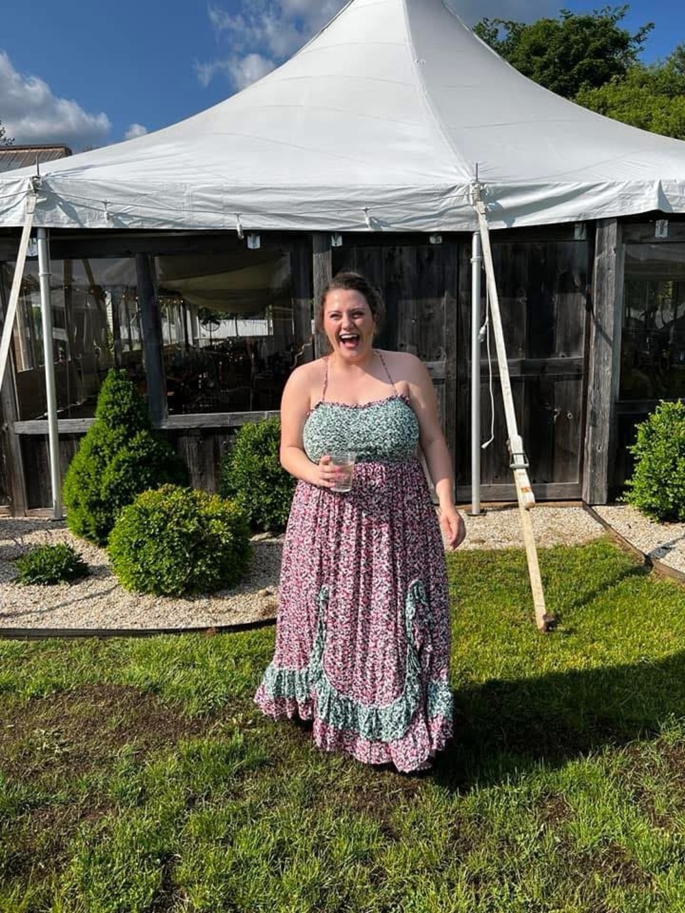 Free People Pink and Green Floral Maxi Dress